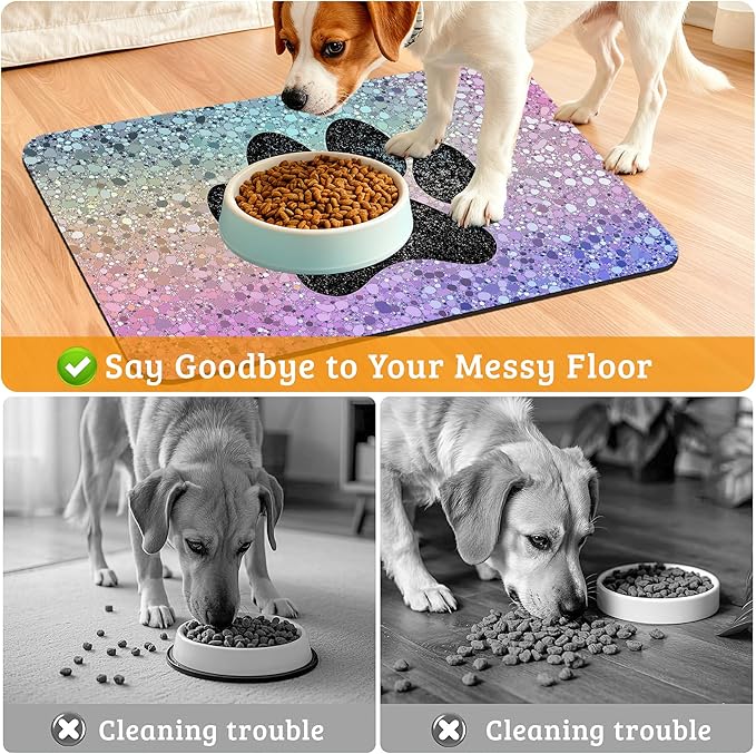 Pet Feeding Mat,Dog Paw Absorbent Dog Cat Food Mat Dog Mat with Rubber Backing,Non-Slip Water Bowl Placemat,Pet Supplies 12" x 20"