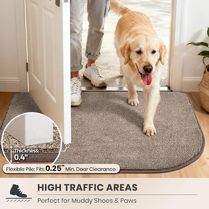 PURRUGS Dirt Trapping Door Mat Half Round 32" x 47", Non-Slip Machine Washable