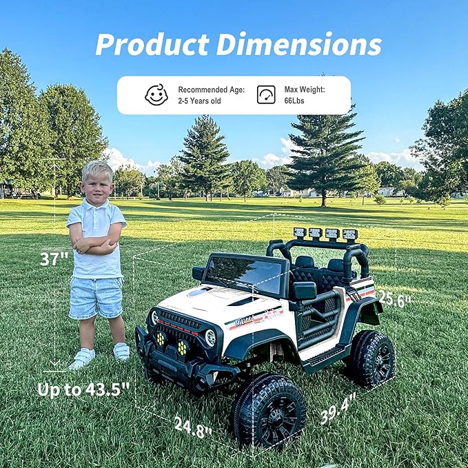4WD Kids Ride on Car Truck, 12V 7Ah Kids Electric Vehicles Car Ride on Toy for Toddlers 3-5 with Remote Control - White
