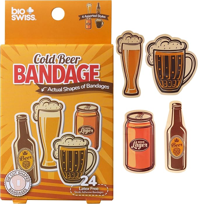 BioSwiss Bandages, Cold Beverage Shaped Self Adhesive Bandage, Latex Free Wound Care, Fun First Aid Kit Supplies for Adults, 24 Count
