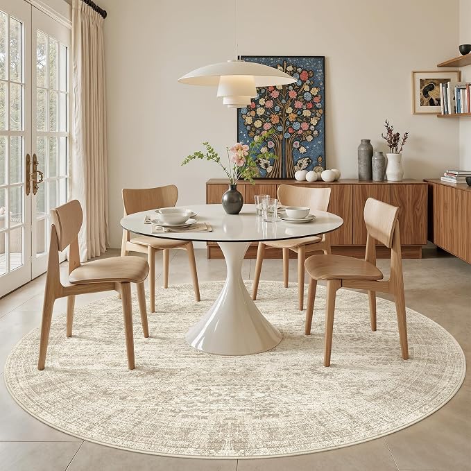 Soalmost 8x8 Beige Round Rug 8ft Living Room Circle Rug Vintage Round Area Rug
