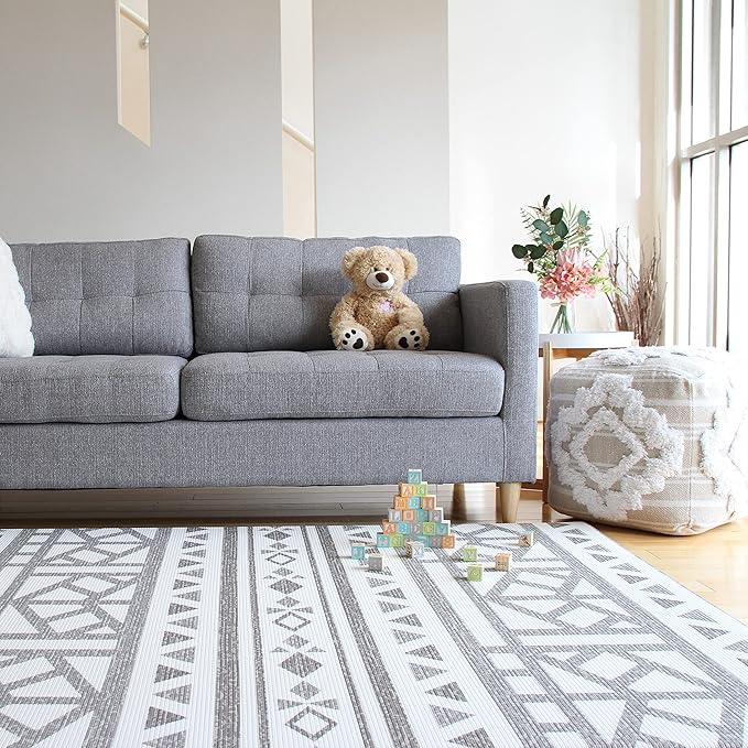 Cushmat Stylish Reversible Foam Play Mat (Large, Crystals - Blue Charcoal) - Soft, Waterproof, Durable Play mat for Infants, Babies, Toddler, Kids & Grownup - 6.5ft x 4.5ft