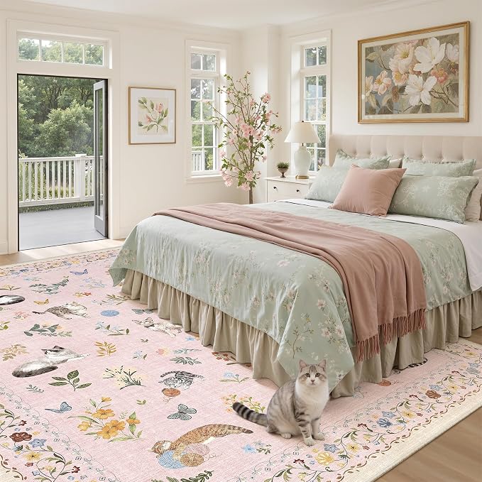 Soalmost Cat 8x10 Pink Area Rugs