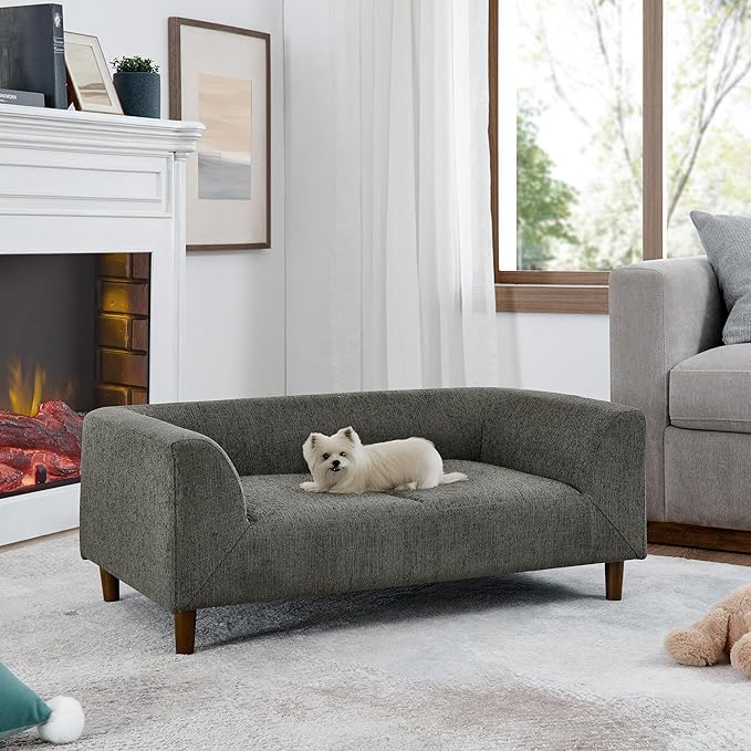 Dog Couch for Medium & Large Dogs, Modern Pet Sofa with Armrest & Backrest, Short Leg Design Linen Fabric Dog Bed Furniture, 39.5" Washable Pet Couch (Dark Grey)