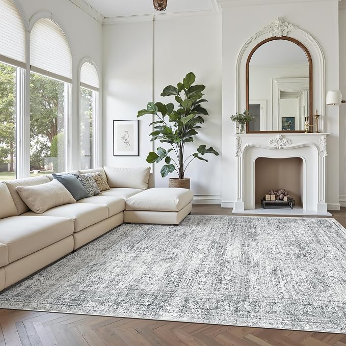 Soalmost 9x12 Area Rugs for Living Room, Non Slip Machine Washable Vintage Rugs