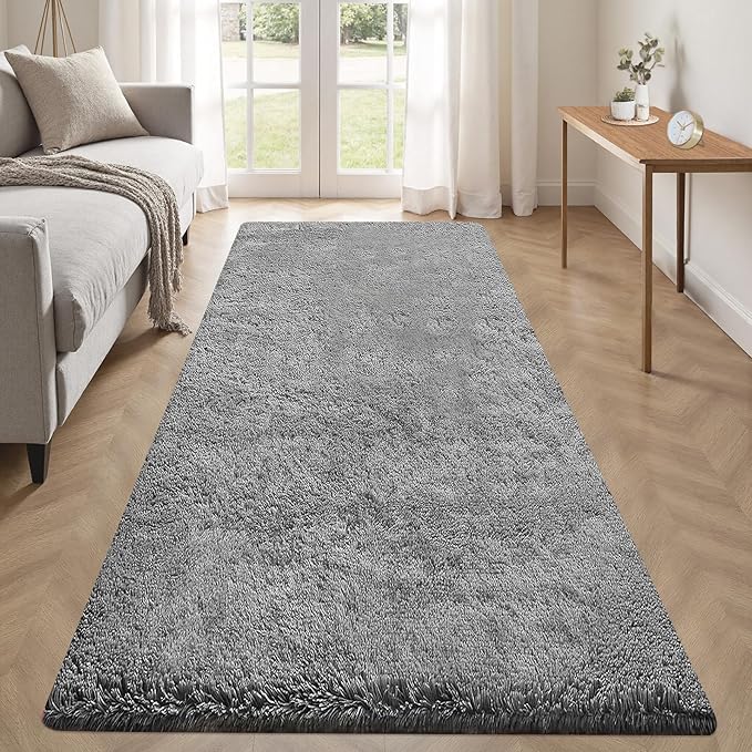 2x6 Runner Rug for Bedroom: Fluffy Shag Soft Washable Rugs Small Fuzzy Plush Indoor Carpet for Hallway Bedside Dorm Kids Girls Boys Room (Grey, 2'x6')