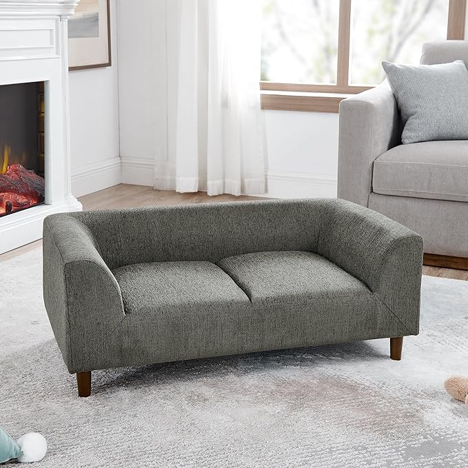 Modern Rectangular Pet Sofa with Backrest and Armrests - Comfortable Dog Couch for Medium and Large Dogs - Stylish and Functional Pet Furniture with Soft Cushion (Dark Grey)