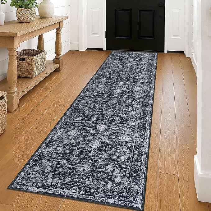 KILOCOCO Hallway Runner 2x8 Rug Runner Printed Vintage Floral Washable Kitchen