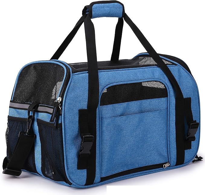 EliteField Soft Sided Pet Carrier (3 Year Warranty, Airline Approved), Multiple Sizes and Colors Available (Large: 19" L x 10" W x 13" H, Sapphire Blue)