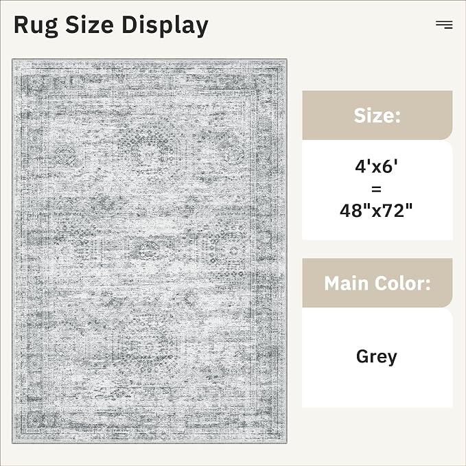 Soalmost Area Rugs 4x6 for Living Room, Vintage Washable Rugs for Dining Room