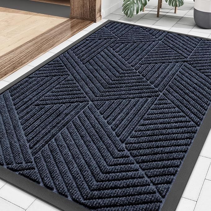 Smiry Front Door Mat Outside Entrance, Heavy Duty Sturdy Natural Rubber Doormat