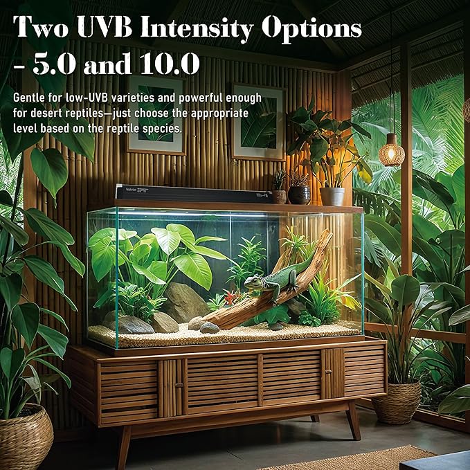 T5 Reptile UVB Light 22.7 Inches Fixture with UVB 10.0 Bulb High Output Hood for Terrariums, Basking Reptiles, Lizards, Chameleons, Iguanas, Bearded Dragons, 14W