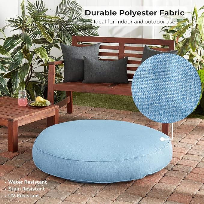 Gordie Round Indoor/Outdoor Pillow Style Dog Bed, Blue Heather, Large