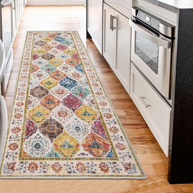 HEBE Hallway Runner Rug 2'x6' Washable Vintage Distressed Area Rugs Non Slip