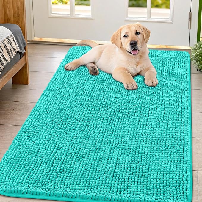 Smiry Dog Door Mat for Muddy Paws 44x32, Absorbent Dirt Trapper, Non-Slip