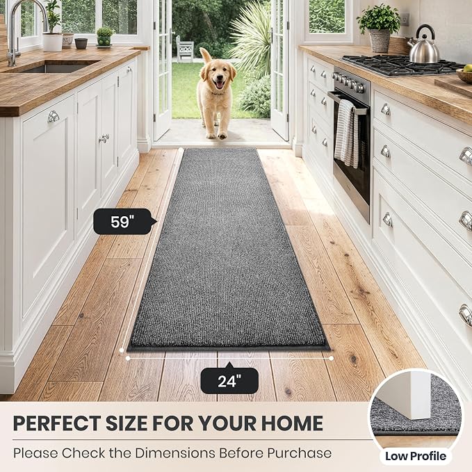PURRUGS Dirt Trapping Door Mat 24" x 59", Non-Slip Machine Washable Entry Rug