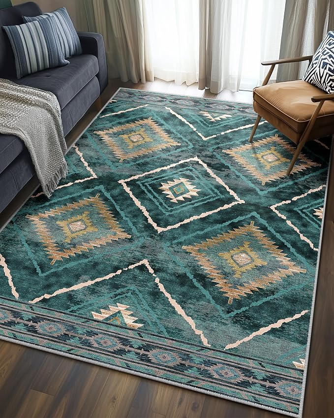 BESTSWEETIE Area Rug 4x6 Rug Machine Washable Non-Slip Low Pile Print Pattern
