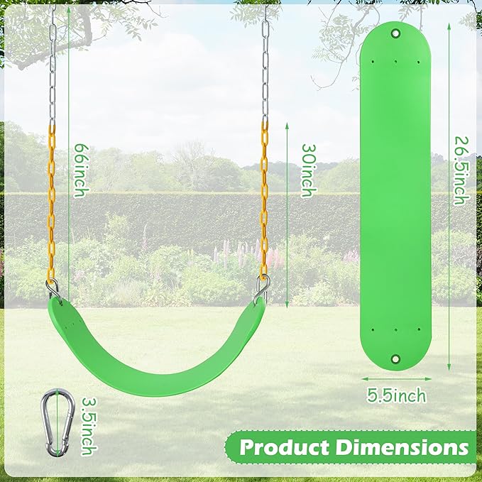 Sunnyglade 8PCS Swings Seats Heavy Duty with 66" Chain, Playground Swing Set Accessories Replacement with Snap Hooks, Support 250lb (8, Grass Green)