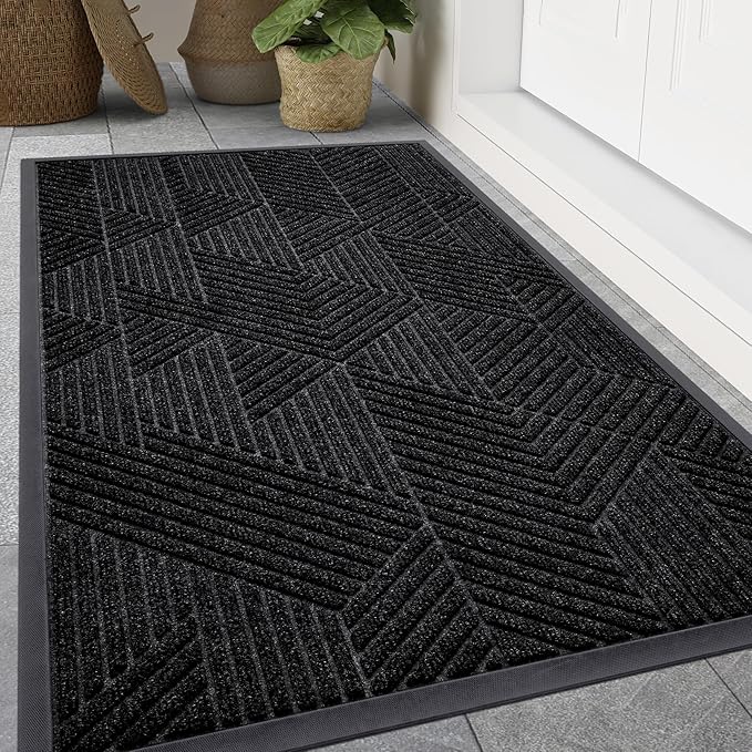 Smiry Front Door Mat Outside Entrance, Heavy Duty Sturdy Natural Rubber Doormat