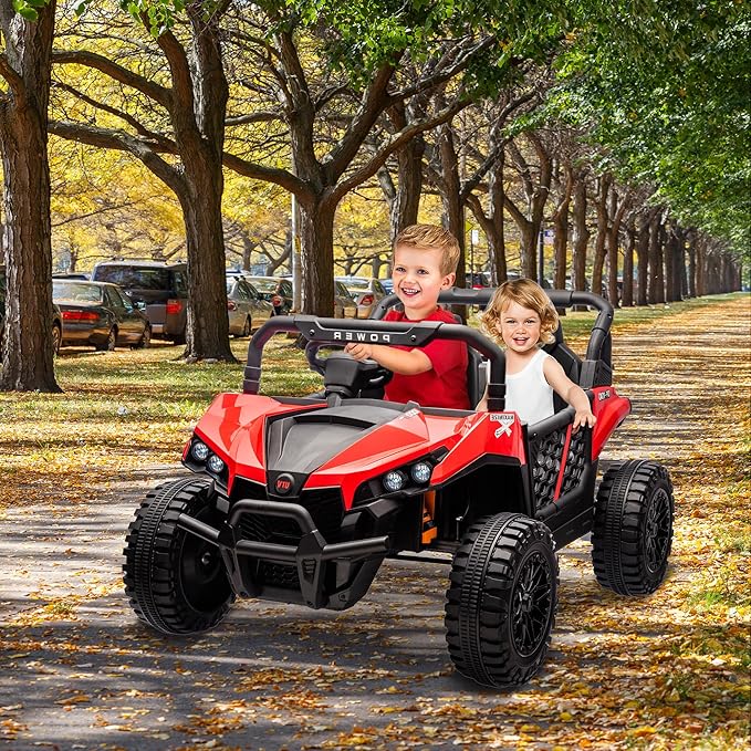 24V 2 Seater Ride On Car Truck, Power Wheels Kids UTV w/Parent Remote Control, 3.1 MPH Max Speed, Music Player, LED Lights & Storage, Electric Vehicle Ride On Toy for Kids Toddler Ages 3-8, Red