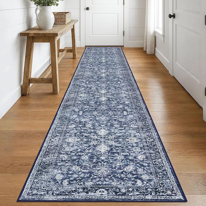 KILOCOCO Runner for Hallway 2.6x16 Runner Rug Printed Vintage Floral Washable