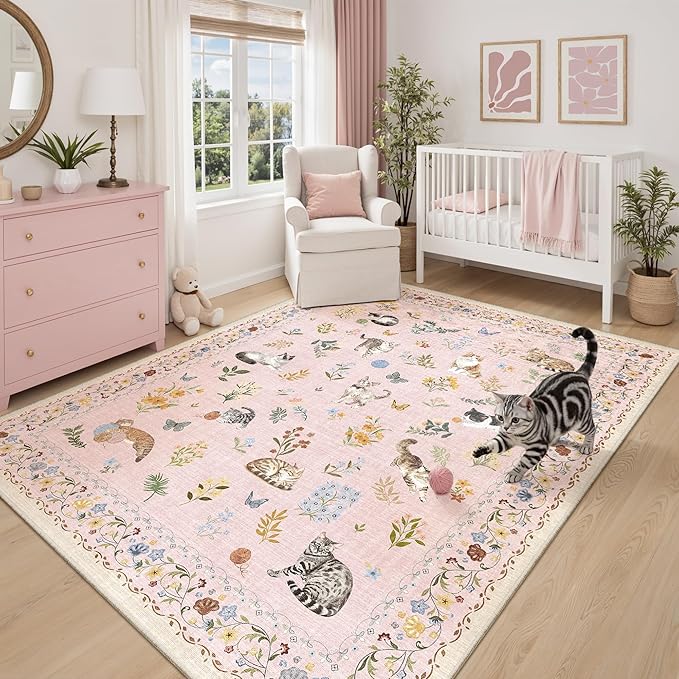 Soalmost Cat 8x10 Pink Area Rugs