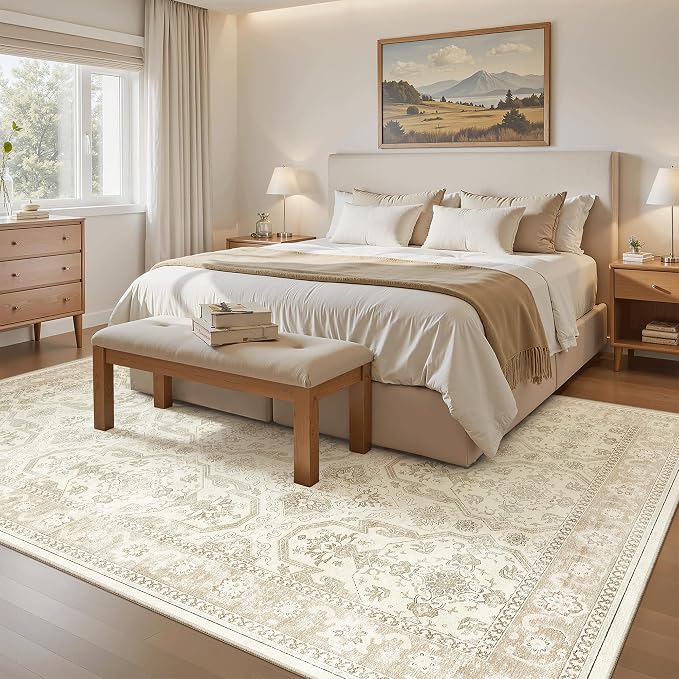 Soalmost 7x9 Area Rug for Living Room Washable Abstract Vintage Soft Thin