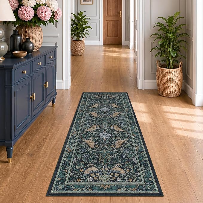 Botanical Bird 2x6 Entryway Rugs Indoor, Machine Washable Runner Rugs