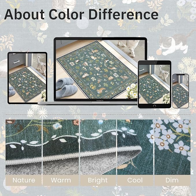 Soalmost Cat 5x7 Area Rugs for Living Room, Machine Washable Animal Floral