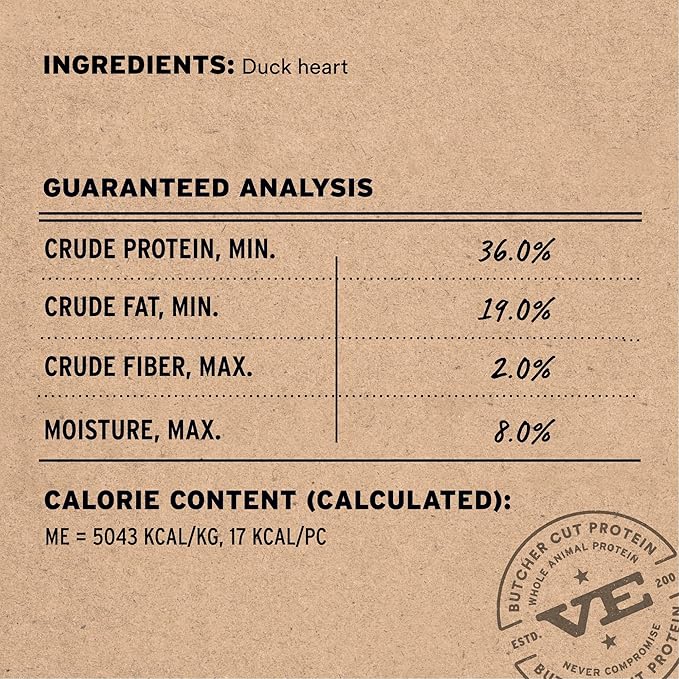 Vital Essentials Single Ingredient Duck Hearts Dog Treats, 10 oz | Freeze-Dried Raw | Premium Quality High Protein Training Treats | Grain Free, Gluten Free, Filler Free