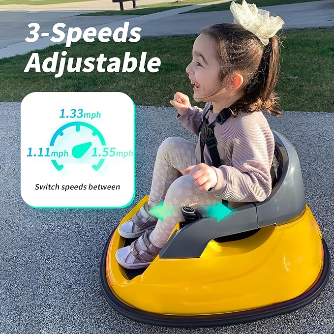 Baby Bumper Car, 6V Electric Kids Bumper Car for Toddlers with Remote Control, Bluetooth - Yellow