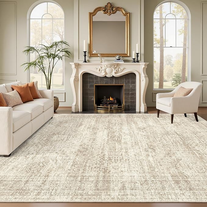 Soalmost 9x12 Area Rugs for Living Room, Non Slip Machine Washable Vintage Rugs