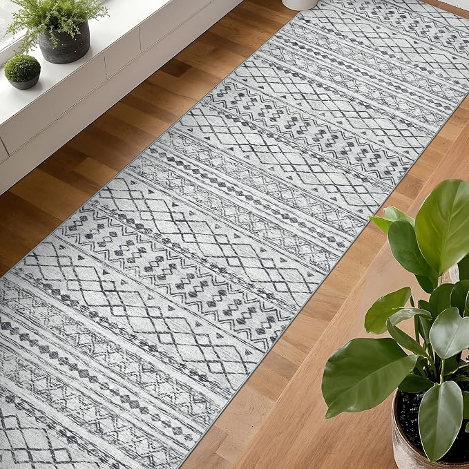 KUTA Long Hallway Runner Rug 2.6x16 Non-Slip Washable, Moroccan Vintage Beige