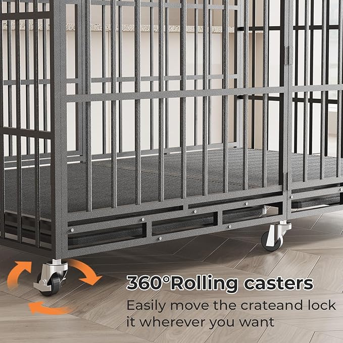 78 Inch Heavy Duty Dog Crate Indestructible XL Steel Escape Proof, Indoor High Anxiety Cage Kennel with Wheels, Removable Tray, Extra Large Kennel XL XXL