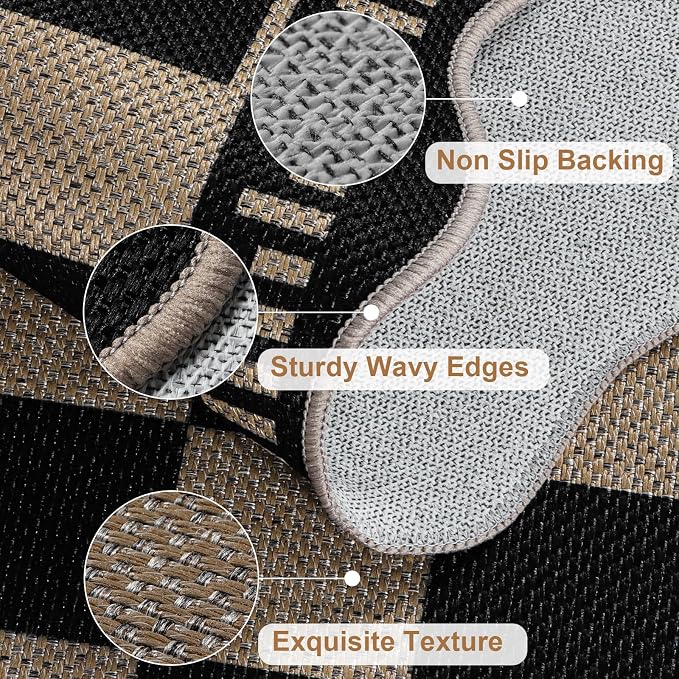 Checkered Easy Jute Entryway Rug, 2x3 Washable Non Slip Kitchen Rug, Indoor
