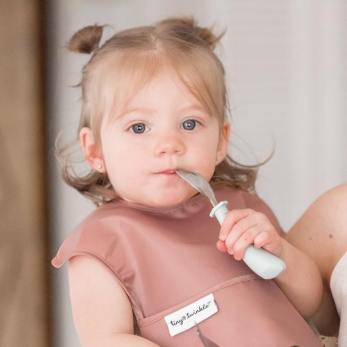 Tiny Twinkle Mess Proof Baby Bibs for Eating - Waterproof, Wipeable Bibs - Toddler Bibs - Travel Friendly - PFAS, PVC, BPA, Phthalate Free - Baby Food Bibs (3 Pack,Sage,Taupe, Dandelion)