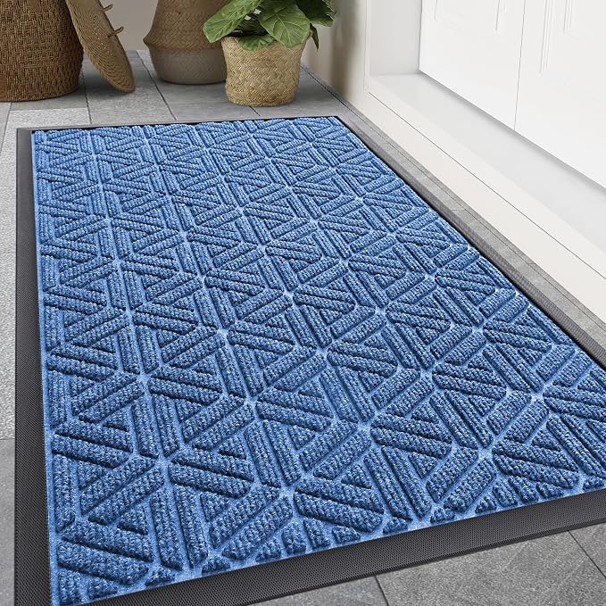 Smiry Front Door Mat Outside Entrance, Heavy Duty Sturdy Natural Rubber Doormat
