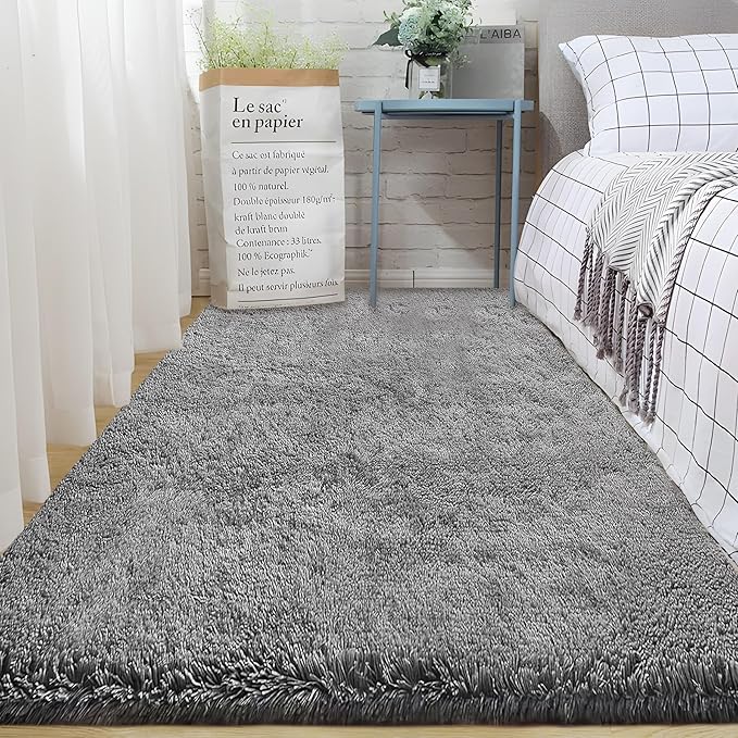 2x6 Runner Rug for Bedroom: Fluffy Shag Soft Washable Rugs Small Fuzzy Plush Indoor Carpet for Hallway Bedside Dorm Kids Girls Boys Room (Grey, 2'x6')