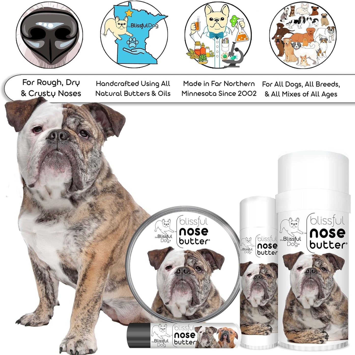 The Blissful Dog Olde English Bulldogge Unscented Nose Butter - Dog Nose Butter, 0.15 Ounce