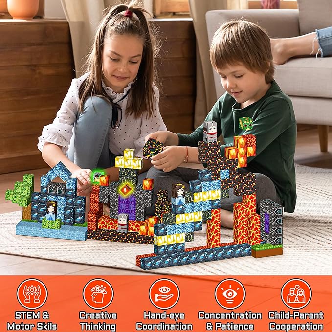 Magnetic Blocks 208 PCS Magnetic Building Blocks Cubes Gift Set for Boys and STEM Learning Preschool Learning Construction Toys