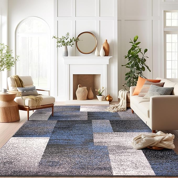 Rugshop Modern Distressed Boxes Area Rug 7' 10" x 10' Blue