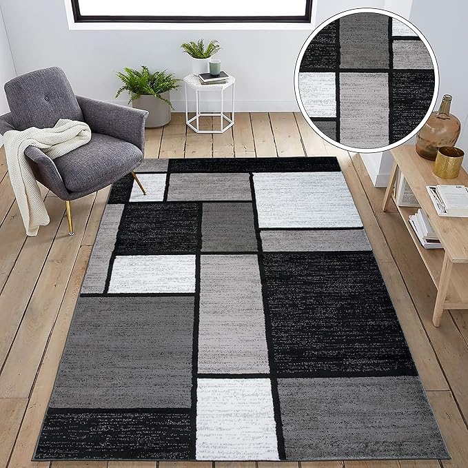 Rugshop Contemporary Modern Boxes for Home Office,Living Room,Bedroom,Kitchen Non-Shedding Area Rug 7' 10" X 10' 2" Gray
