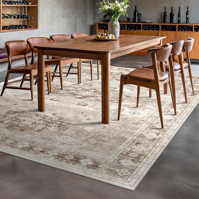 Beige Boho Rug for Living Room 8x12