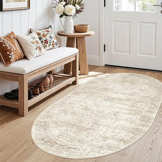 Soalmost Small Oval 3x5 Rug for Entryway, Machine Washable Area Rug for Kitchen