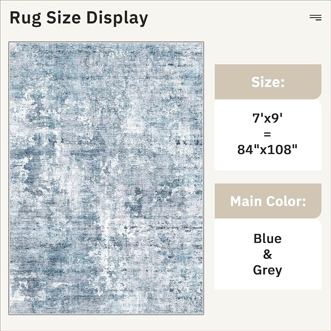 Soalmost 7x9 Area Rug for Living Room Washable Abstract Vintage Soft Thin