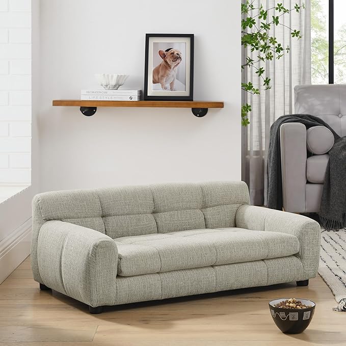 Soft and Comfortable Dog Couch Bed,Elevated Large Dog Sofa with Backrest and Armrestsmodern Rectangular pet Sofas,pet Furniture. Dry Cleanable Fabric Furniture for Medium and Large Dogs (Beige)