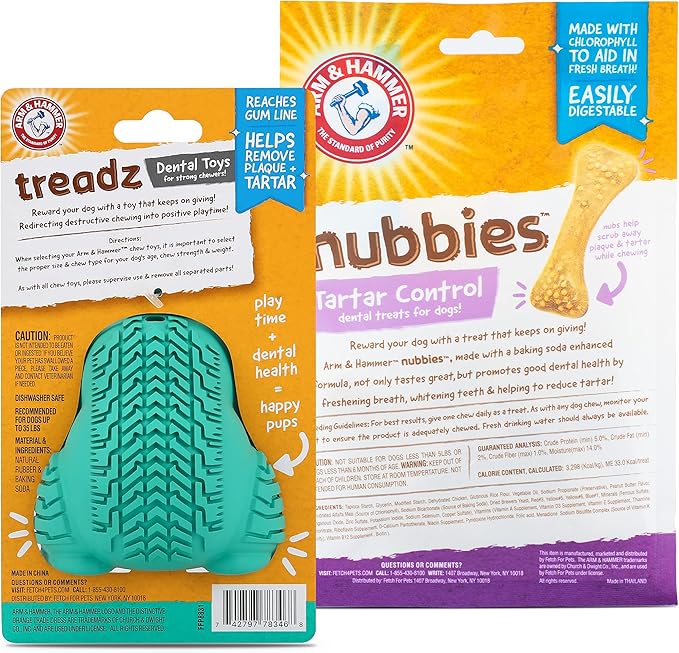 Arm & Hammer for Pets Chew Toy and Dentral Treats for Dogs | Bundle Includes 1 Gorilla Chew Toy and 20 Pc Peanut Butter Nubbies Flavor Dog Treats | Reduce Plaque & Tartar | Safe for Dogs up to 35 Lbs