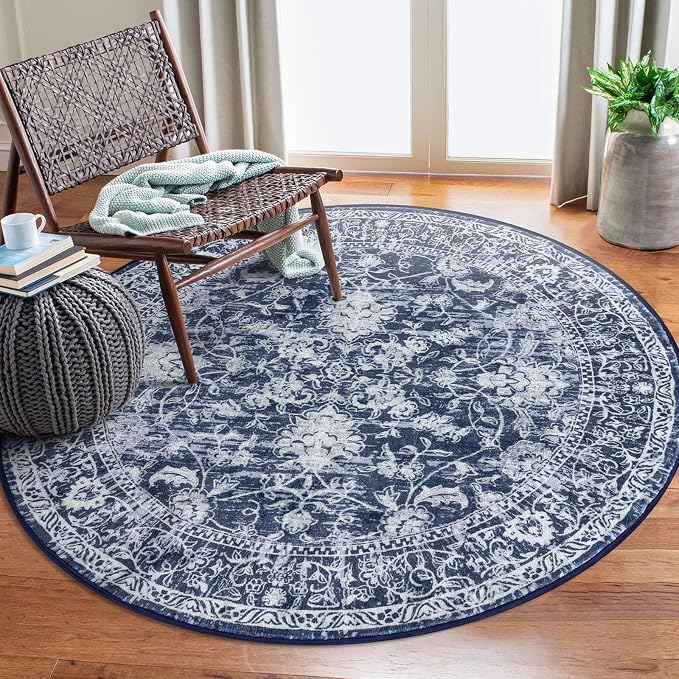 KILOCOCO Area Rug 5ft Round Living Room Rug Washable Printed Vintage Floral