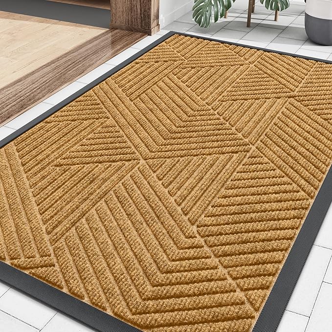 Smiry Front Door Mat Outside Entrance, Heavy Duty Sturdy Natural Rubber Doormat
