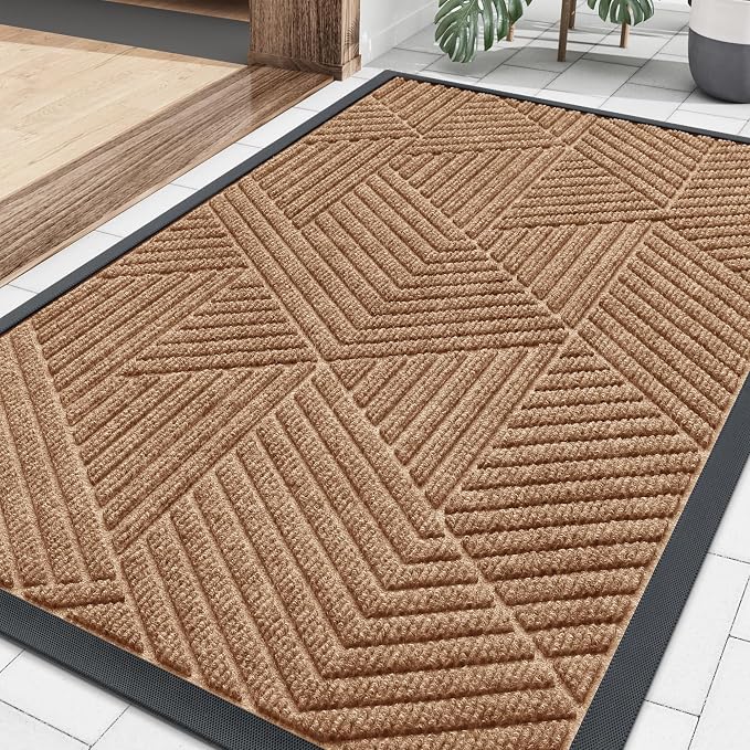Smiry Front Door Mat Outside Entrance, Heavy Duty Sturdy Natural Rubber Doormat